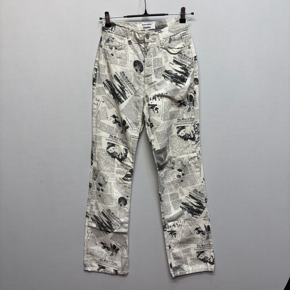 Reformation Size 25 Newsprint High Rise Straight Long Jeans Denim D118 -25